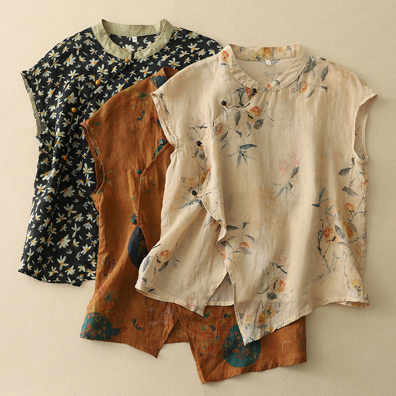 Diana - Bluse ohne Ärmel mit Blumendesign
