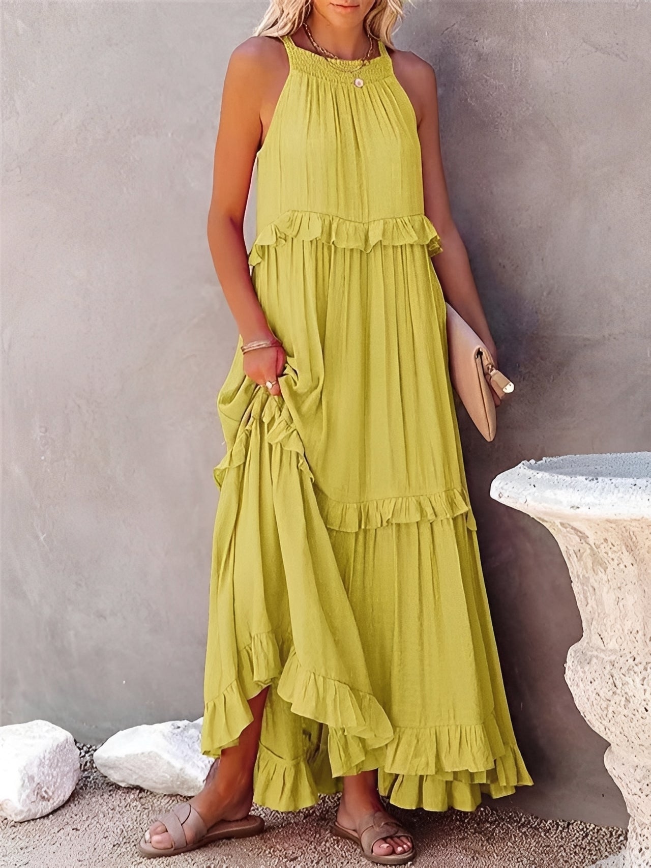 Zanna - Elegantes ärmelloses Damen-Faltenkleid