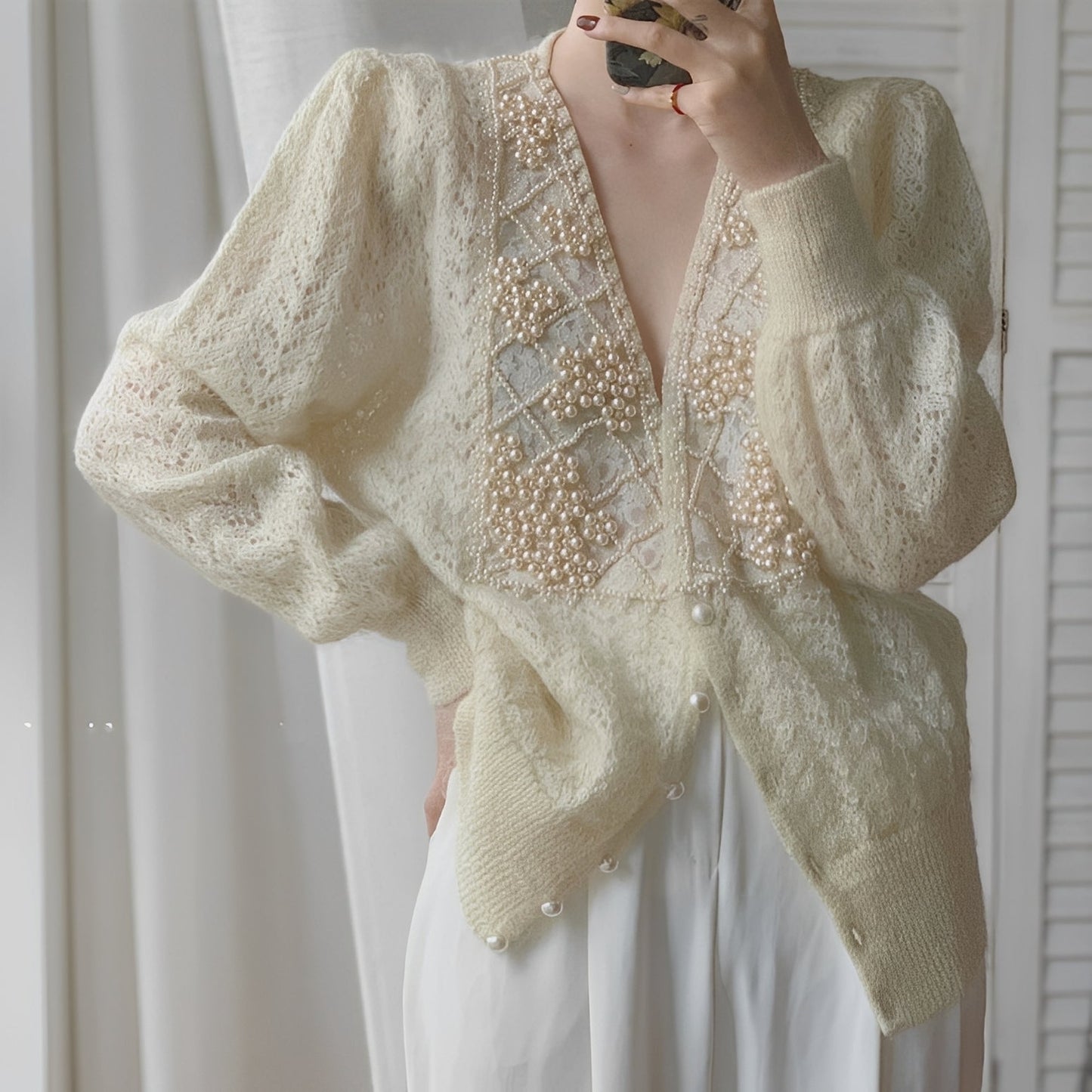Rachael - Modischer Langarm-Cardigan mit Perlenakzenten für Damen