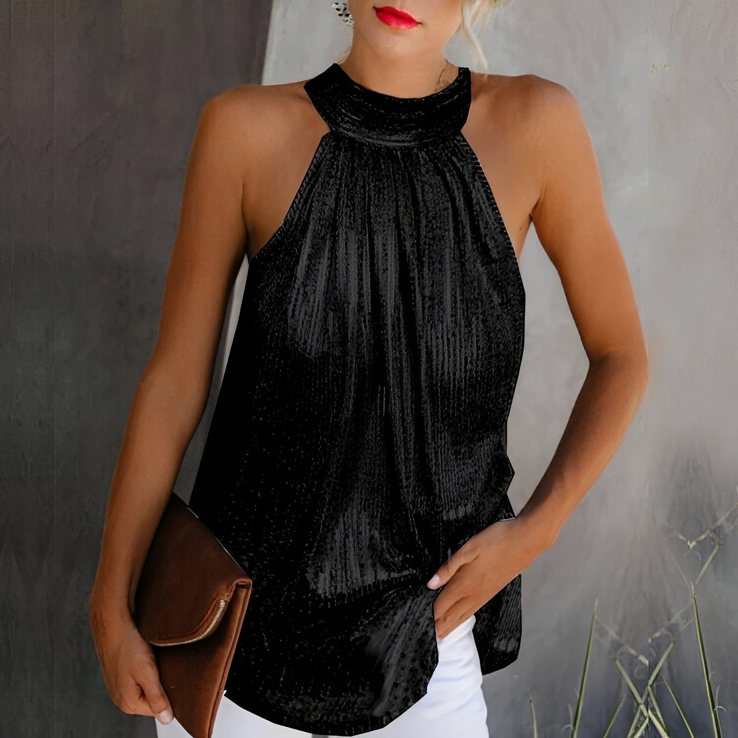 Loni - Glänzendes, schimmerndes Neckholder-Top