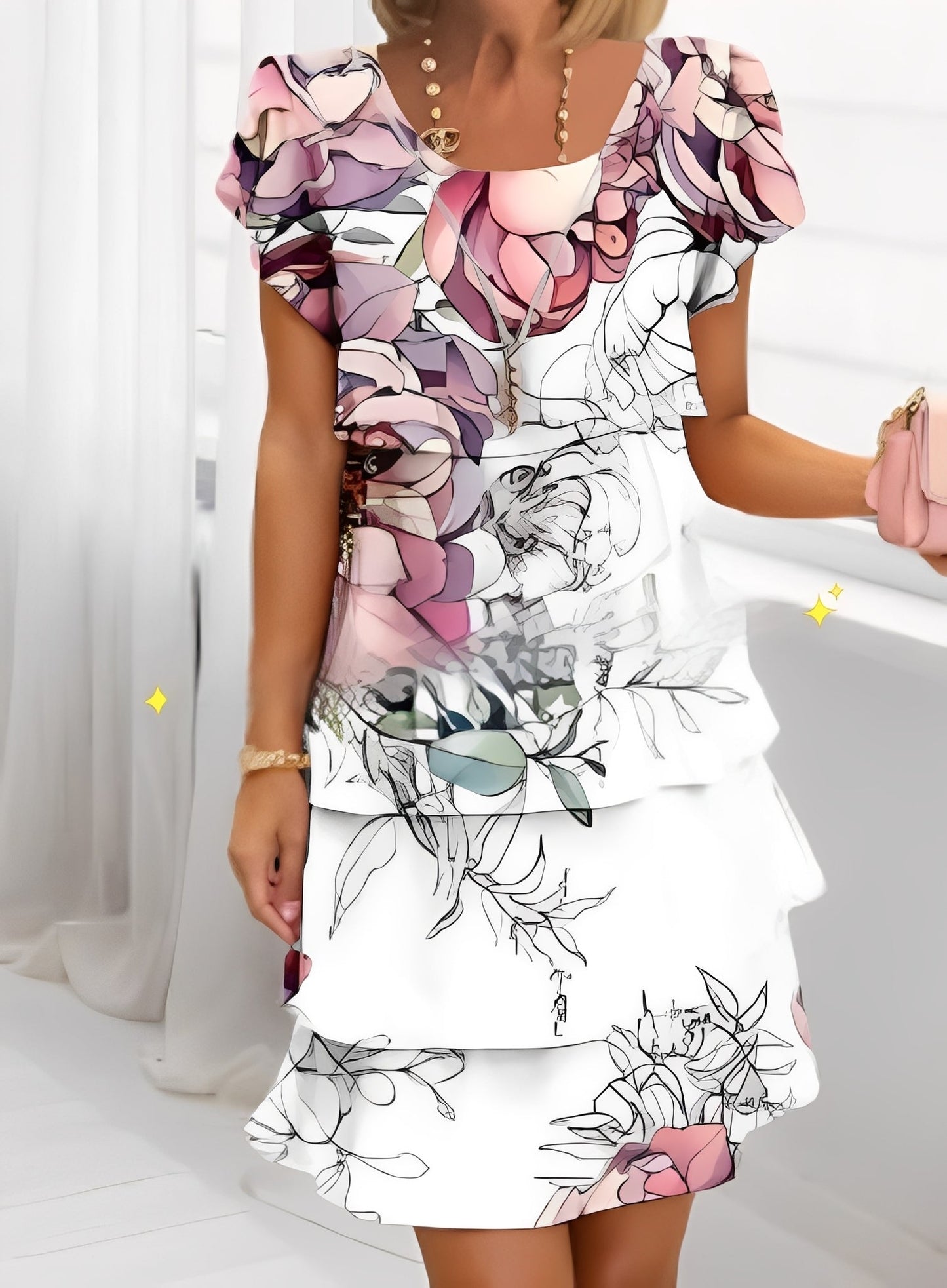 Caroline - Stilvolles Damen-Rüschenkleid mit kurzen Ärmeln