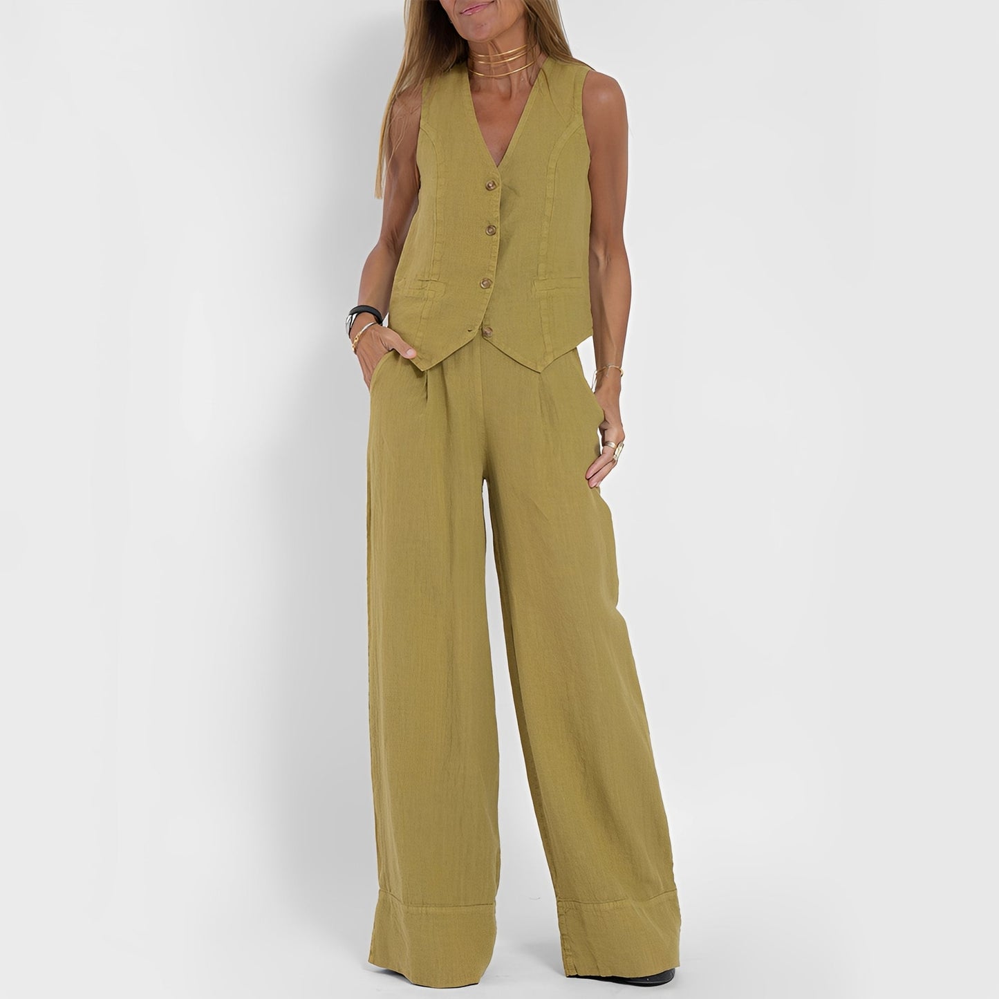 Joan - Komfortables ärmelloses Damen-Set mit weitem Bein