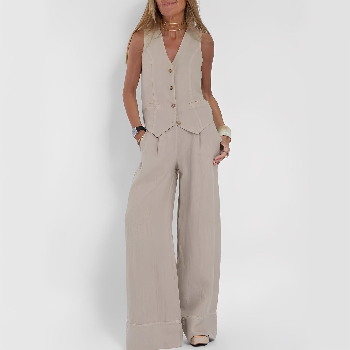 Joan - Komfortables ärmelloses Damen-Set mit weitem Bein