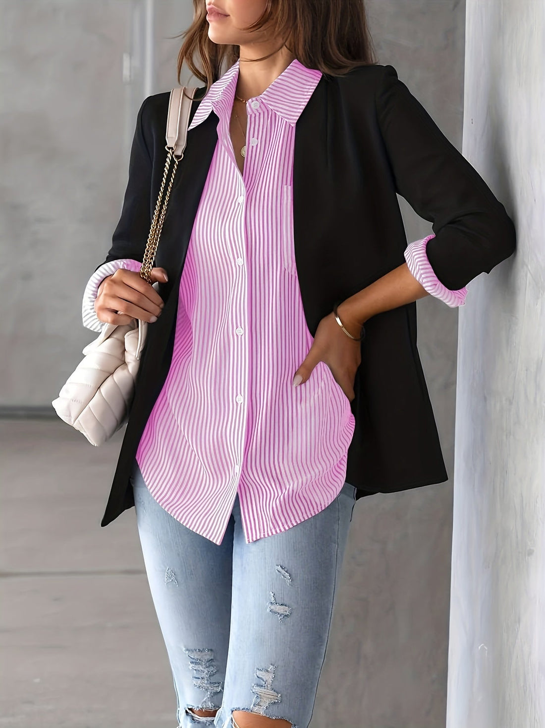 Nancy - Lockeres Damen-Shirt mit Streifen und langen Ärmeln