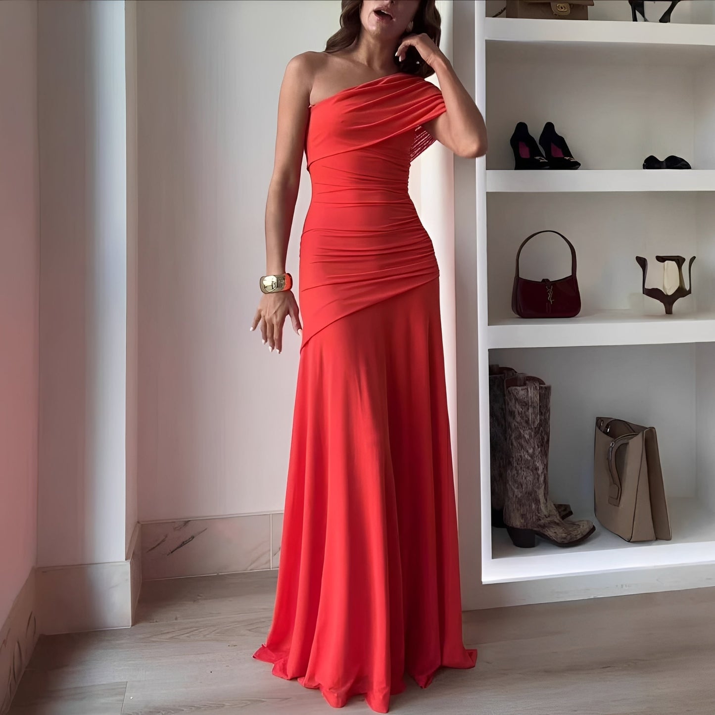 Marga - Stilvolles, schulterfreies Maxikleid