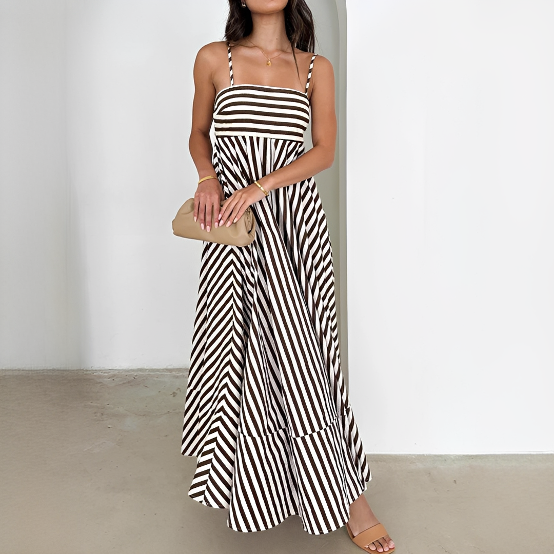 Lerra - Gestreiftes Plissiertes Langes Kleid
