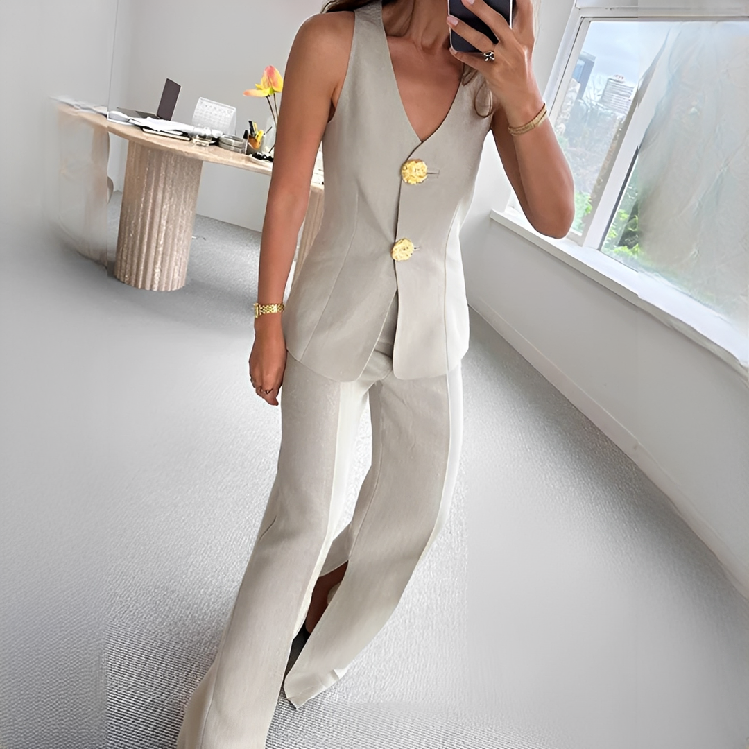 Verna - Lässiges ärmelloses Top und Hosen-Set
