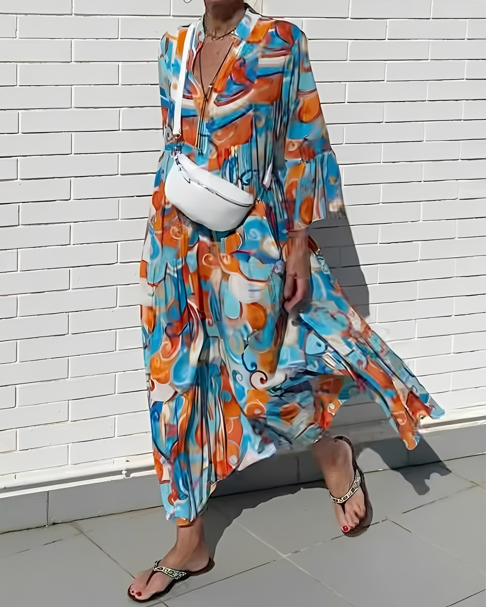 Giana - Bequemes V-Ausschnitt-Midikleid