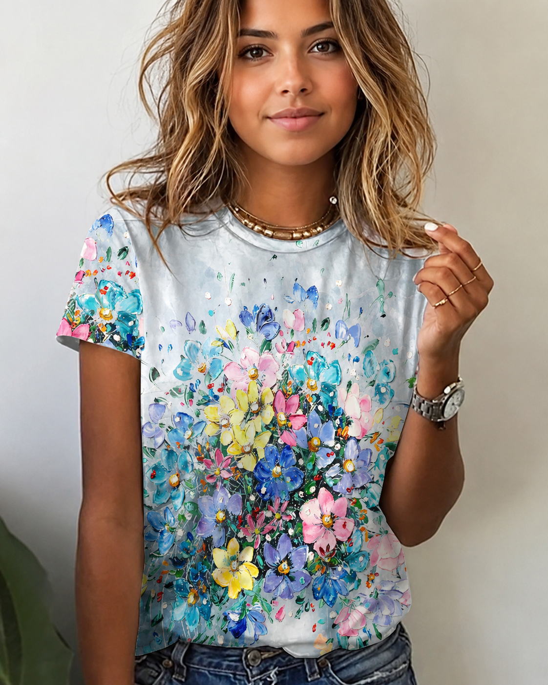 Rajanece - Elegantes T-Shirt mit Rundhals