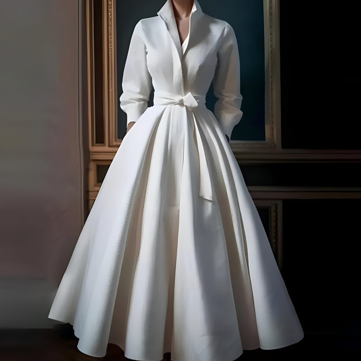 Megan - Elegantes, langes Damenkleid mit Taillengürtel