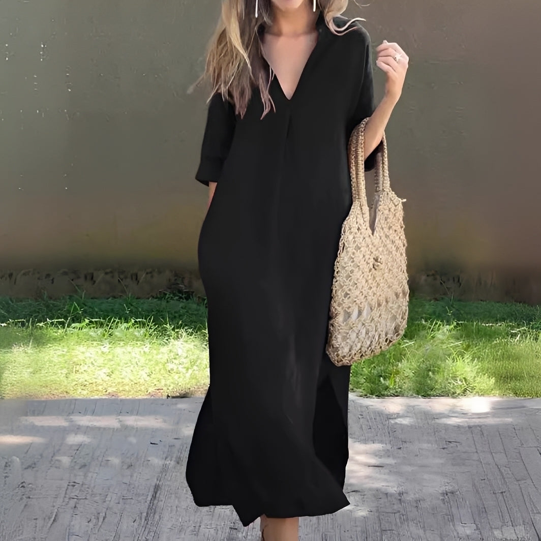 Lucie - Komfortables, locker geschnittenes Damenkleid mit V-Ausschnitt