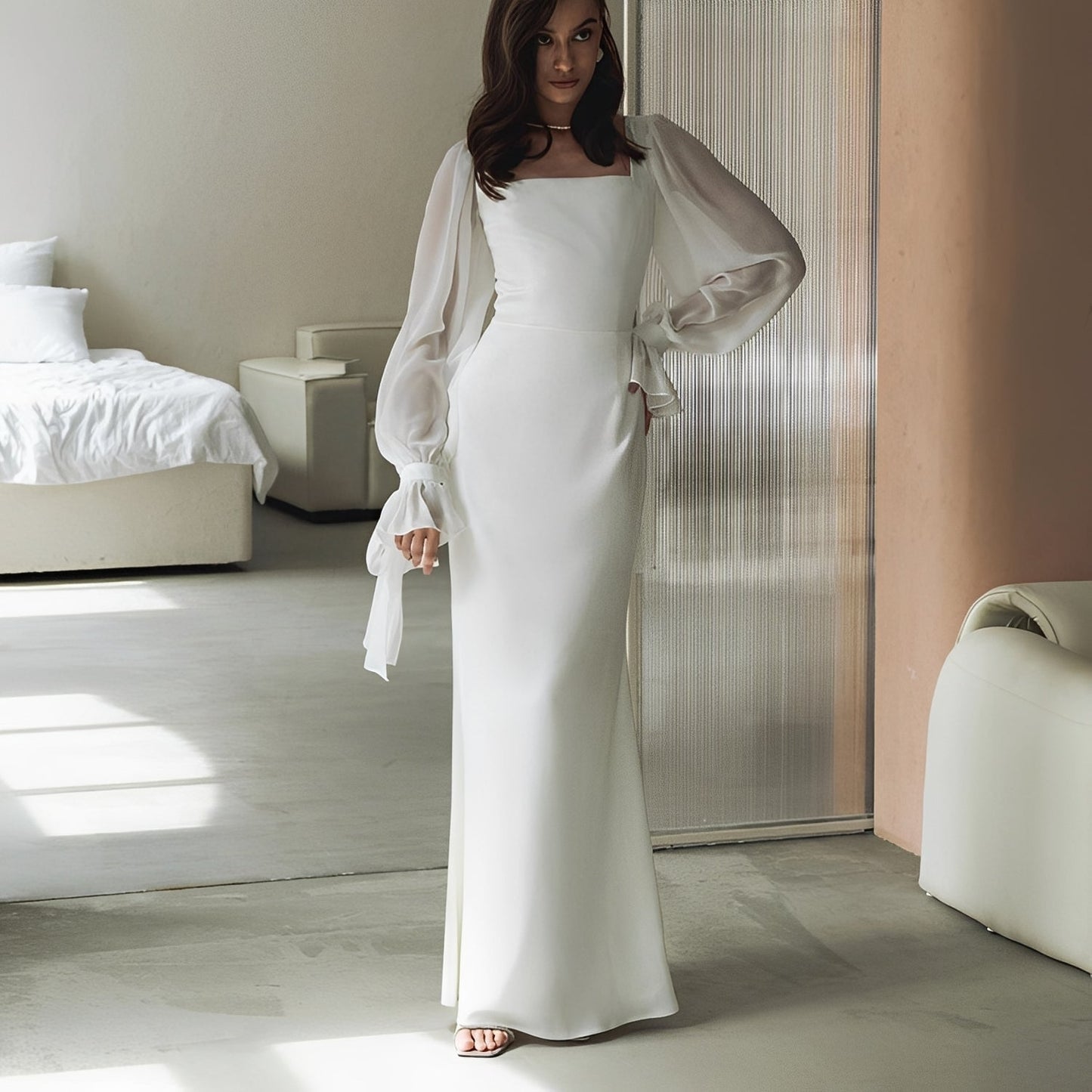 Gloria - Damen-Maxikleid mit langen Ärmeln im stilvollen Design