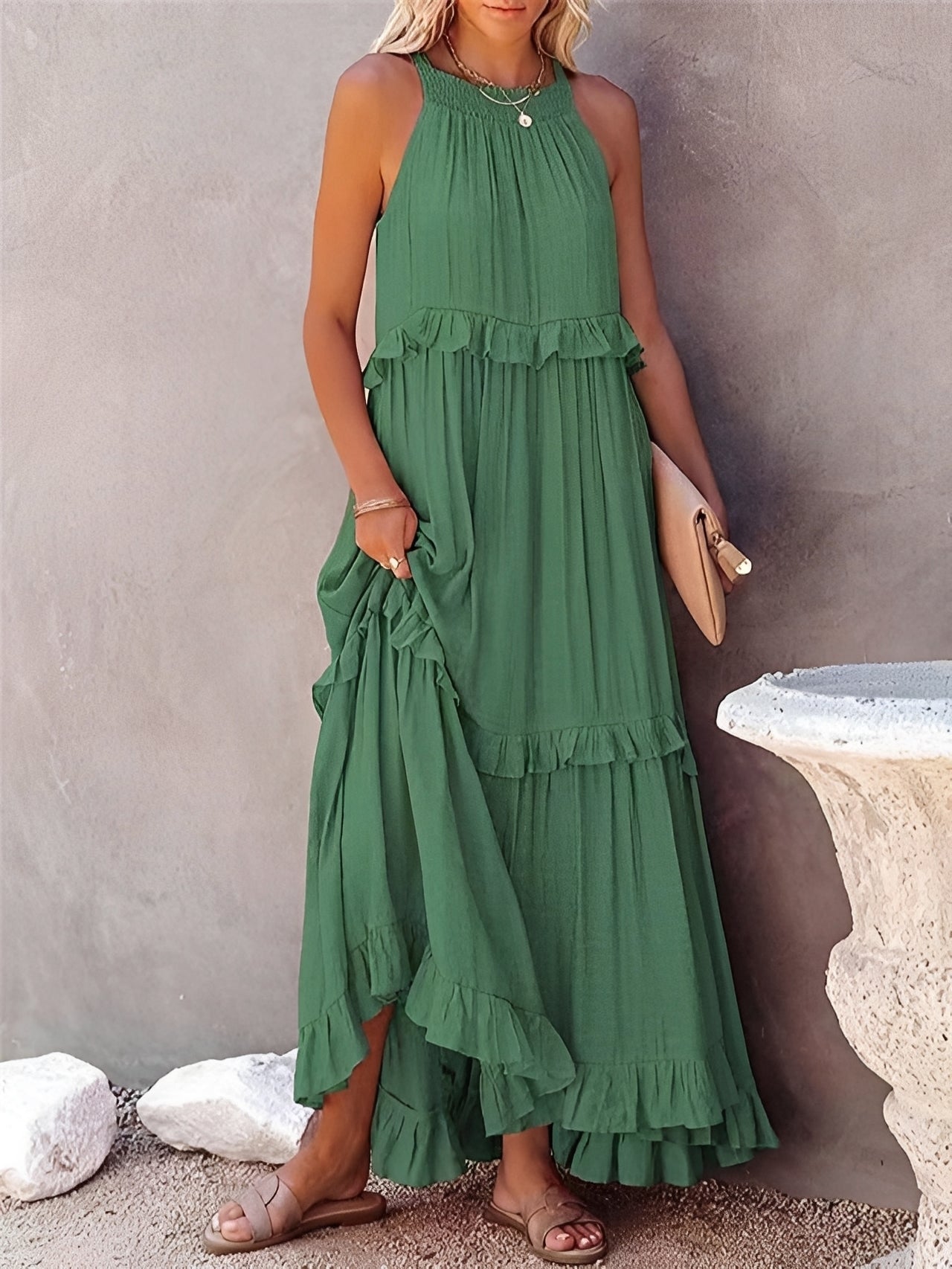 Zanna - Elegantes ärmelloses Damen-Faltenkleid