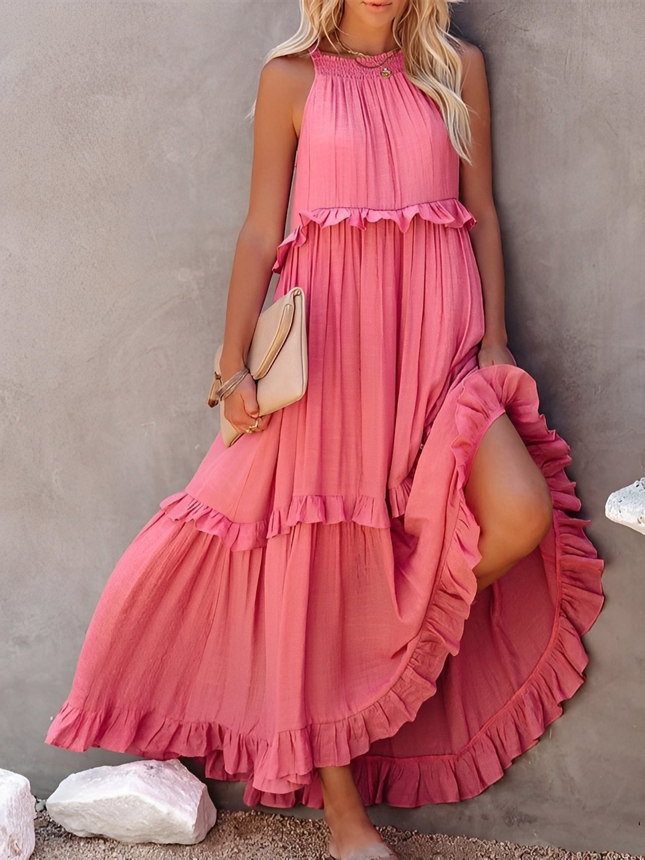 Zanna - Elegantes ärmelloses Damen-Faltenkleid