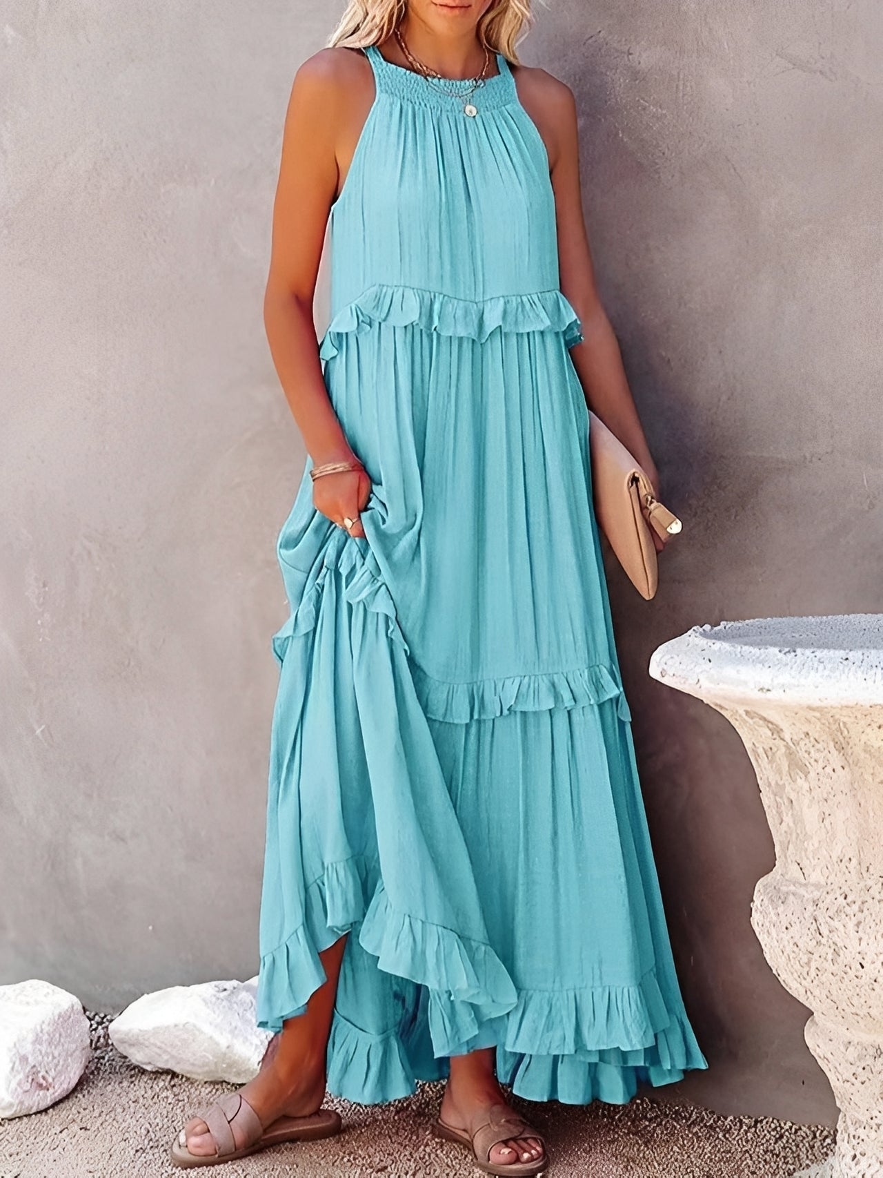 Zanna - Elegantes ärmelloses Damen-Faltenkleid