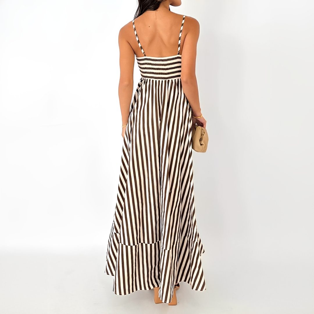Lerra - Gestreiftes Plissiertes Langes Kleid
