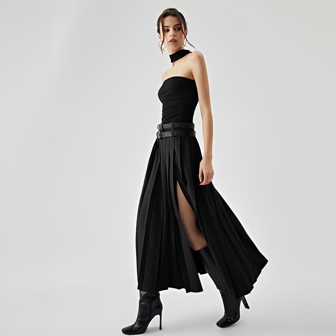 Odette - Plissierter Maxi-Rock mit Schlitz