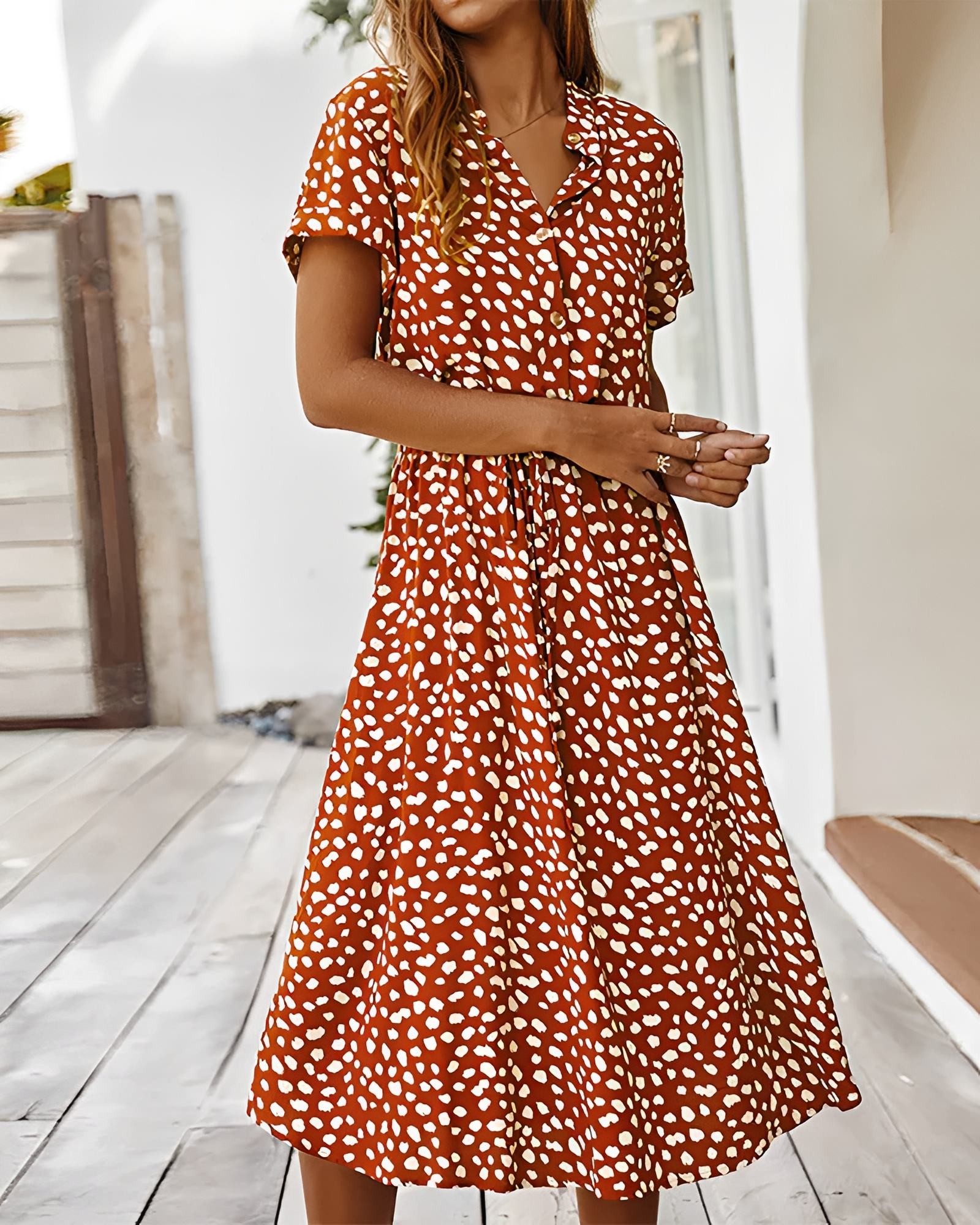 Shannon - Elegantes V-Ausschnitt-Midikleid