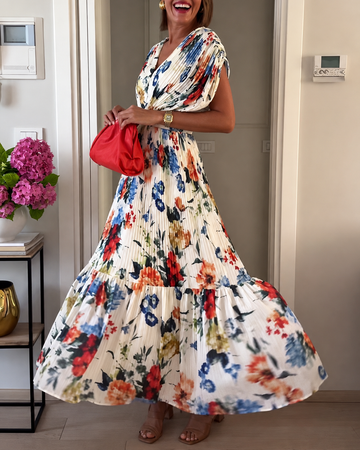 Sharon - Stilvolles Kleid mit Plissee und Blumenmotiv