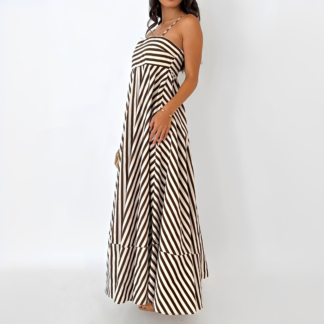 Lerra - Gestreiftes Plissiertes Langes Kleid