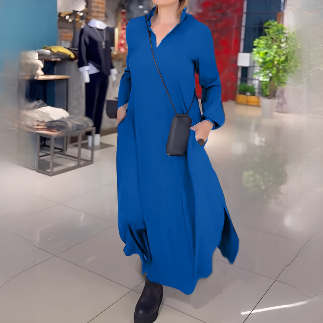 Cassie - Lang geschnittenes, weites Kleid mit Ärmeln