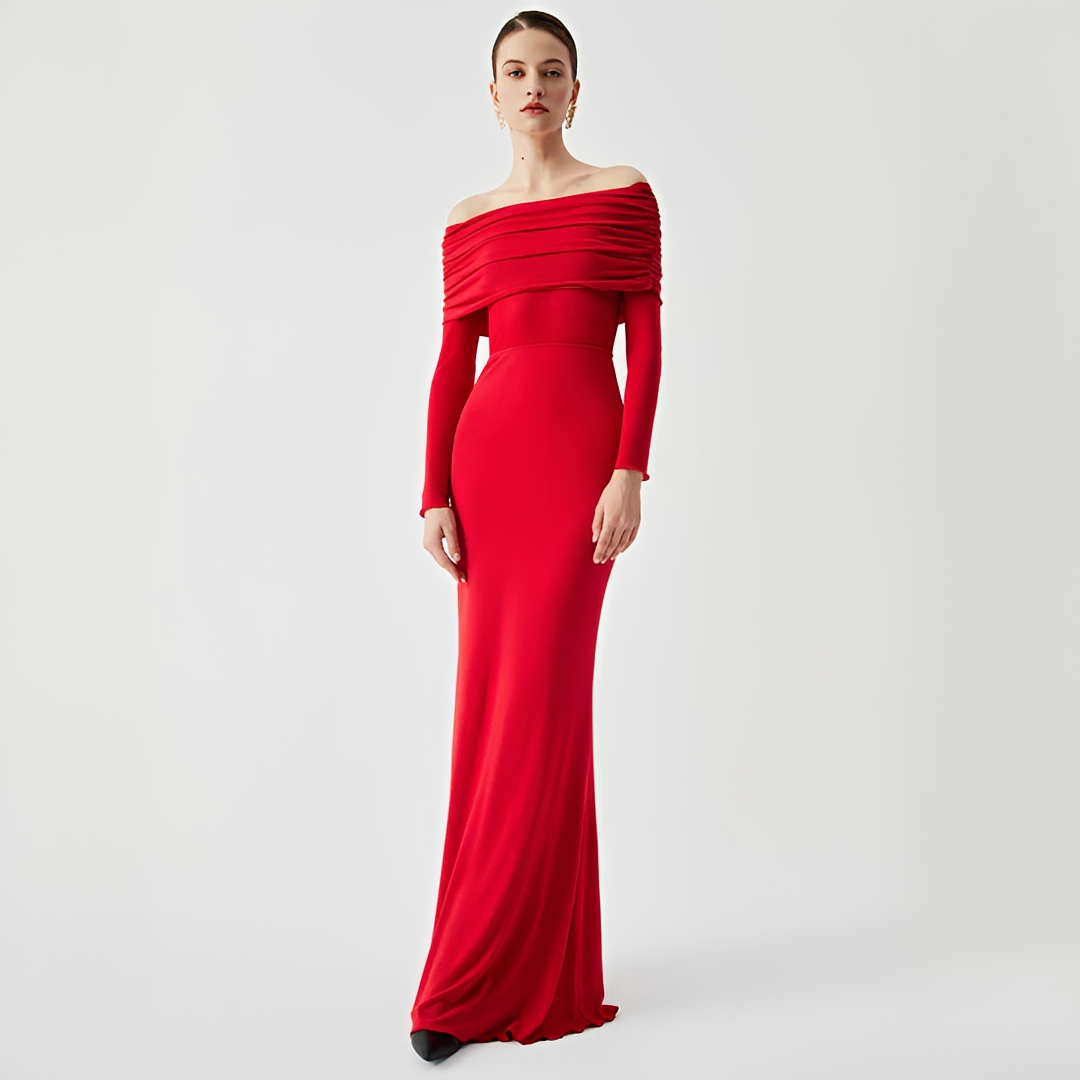 Ermanda - Elegantes schulterfreies langes Kleid