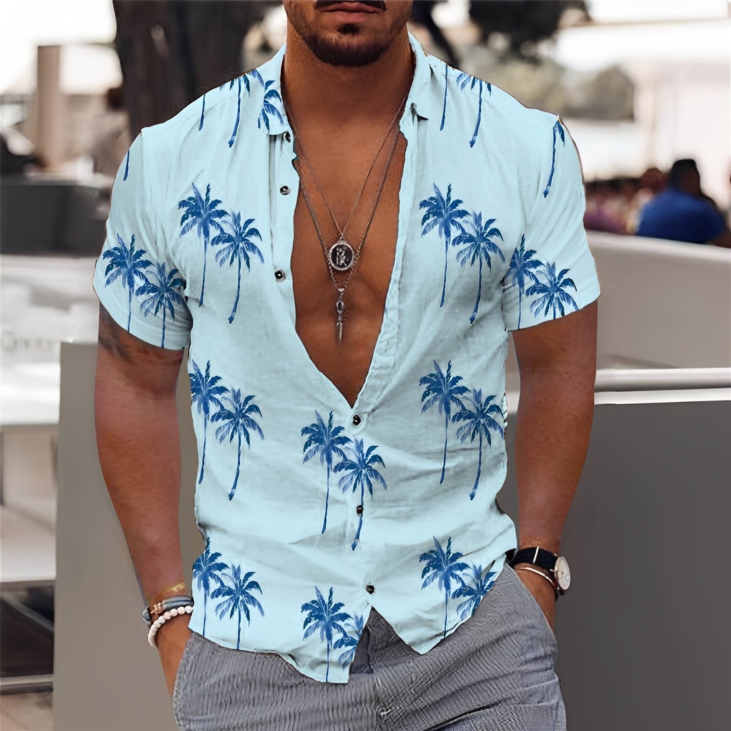 Hector - Trendiges Herrenhemd mit Palmenprint