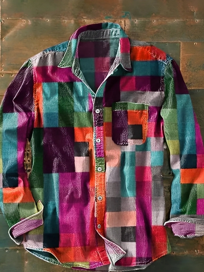 Charles – Herren-Langarmhemd – Intensiv gefärbt im Retro-Stil