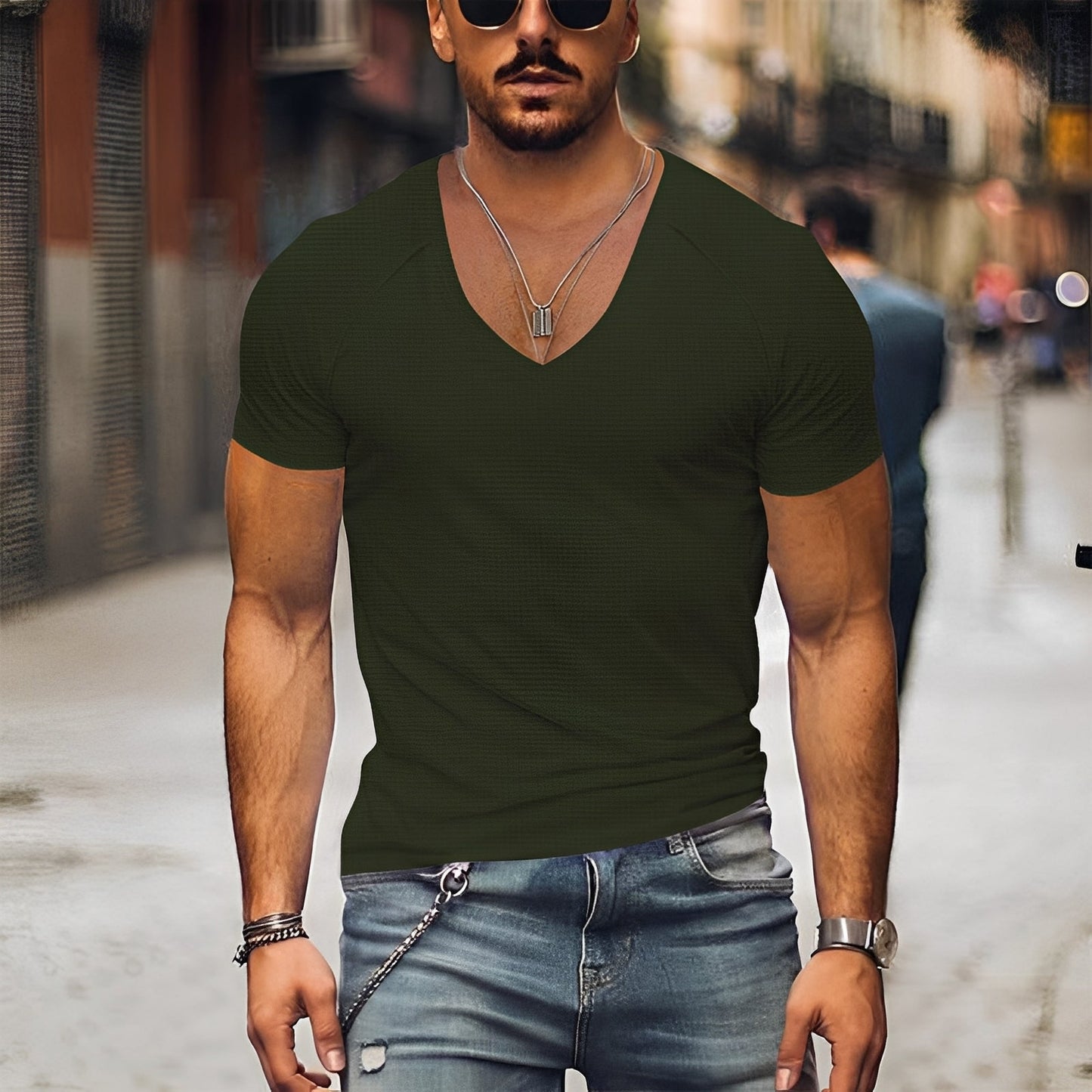 Kenneth - Herren V-Neck T-Shirt im entspannten Stil