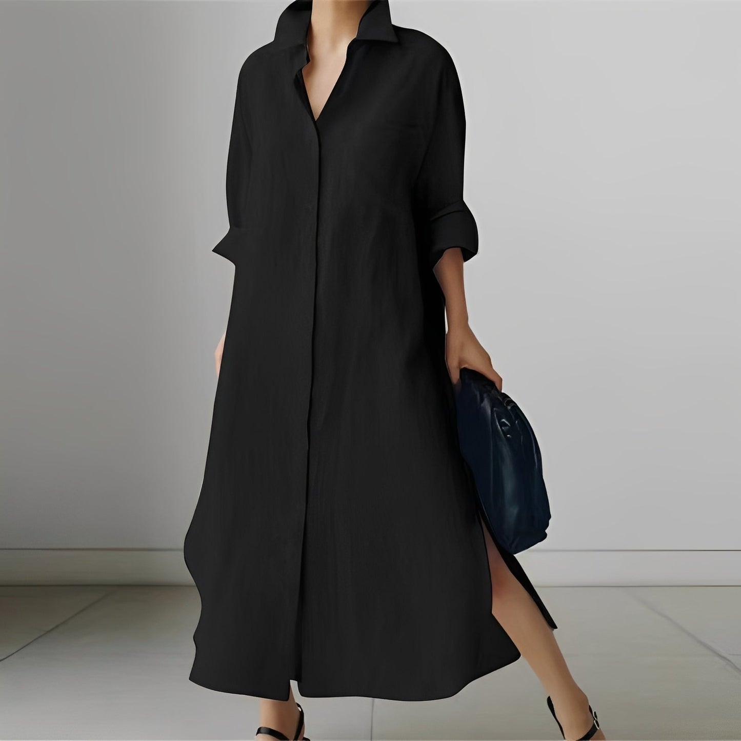 Nancy - Luftiges Midi-Kleid im Hemdblusenstil mit Schlitz für Damen