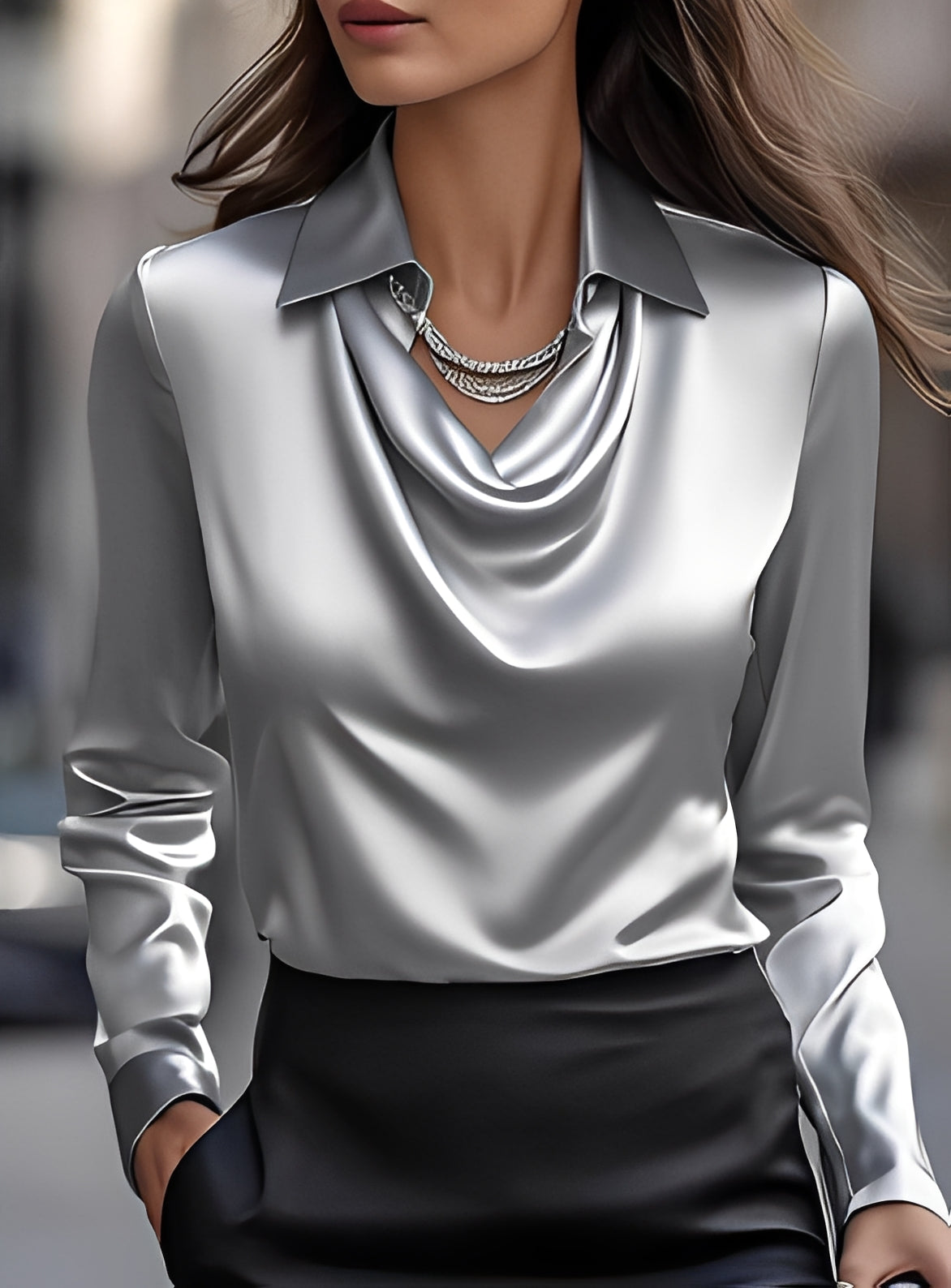 Terry - Moderne Bluse mit langen Ärmeln und Plissee