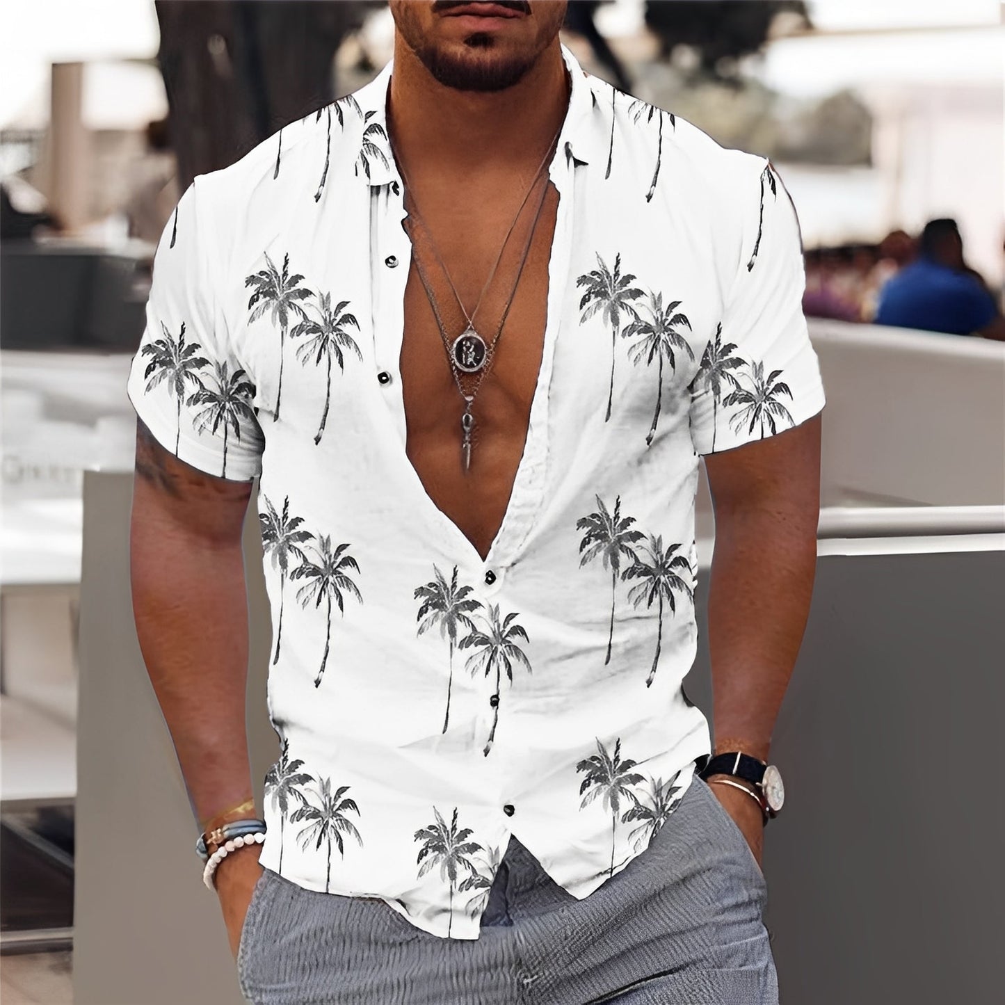 Hector - Trendiges Herrenhemd mit Palmenprint