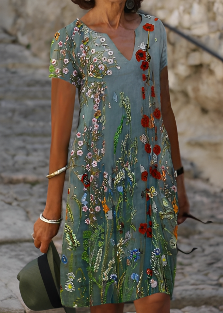 Kristina - Edles, blumiges Damenkleid mit kurzen Ärmeln