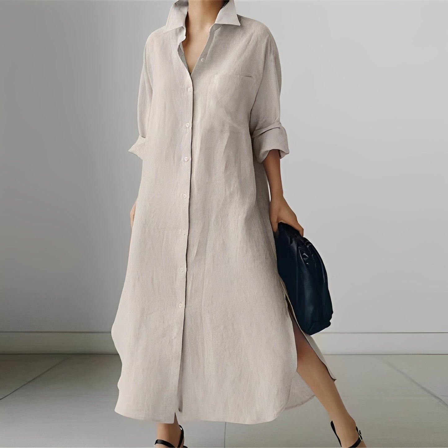 Nancy - Luftiges Midi-Kleid im Hemdblusenstil mit Schlitz für Damen