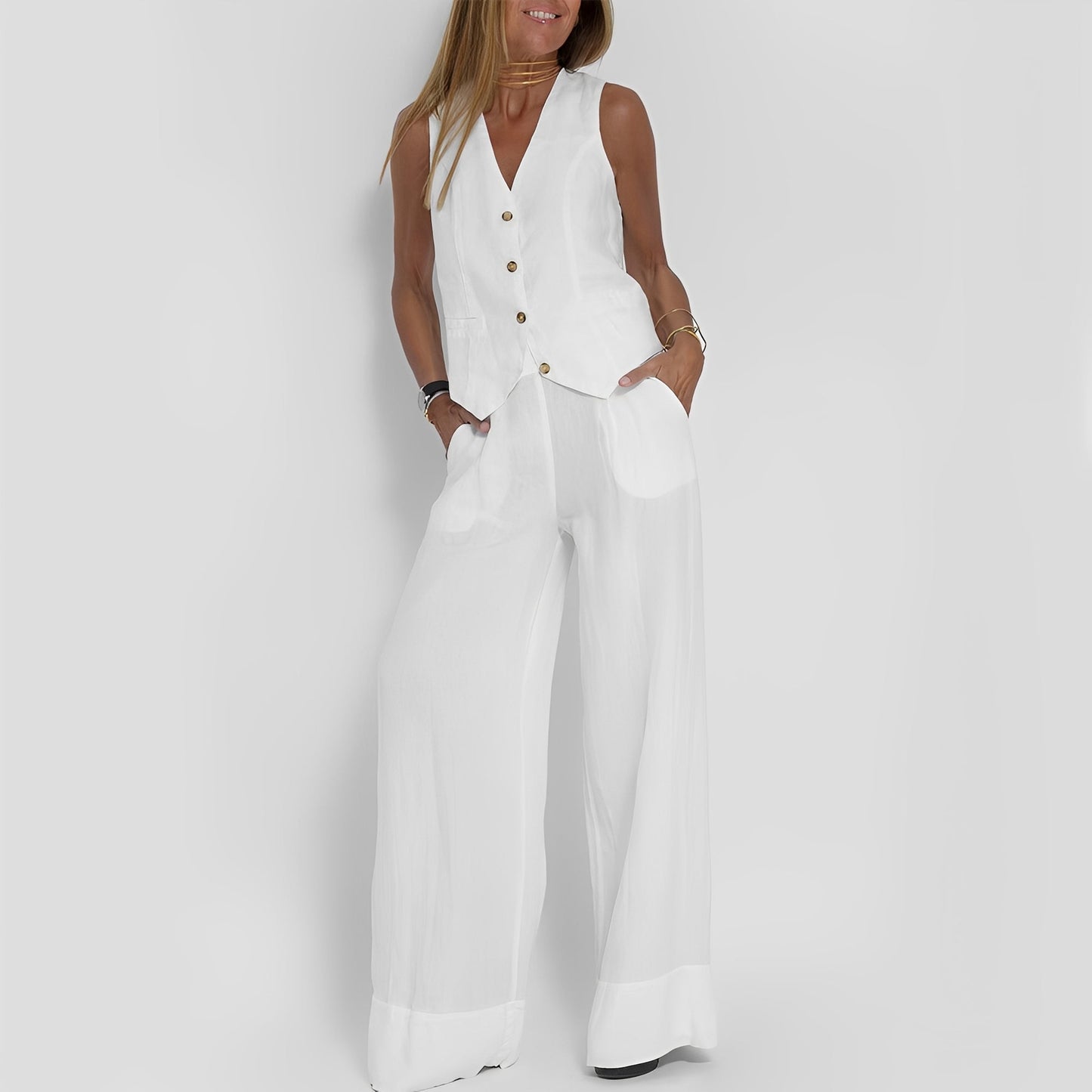 Joan - Komfortables ärmelloses Damen-Set mit weitem Bein