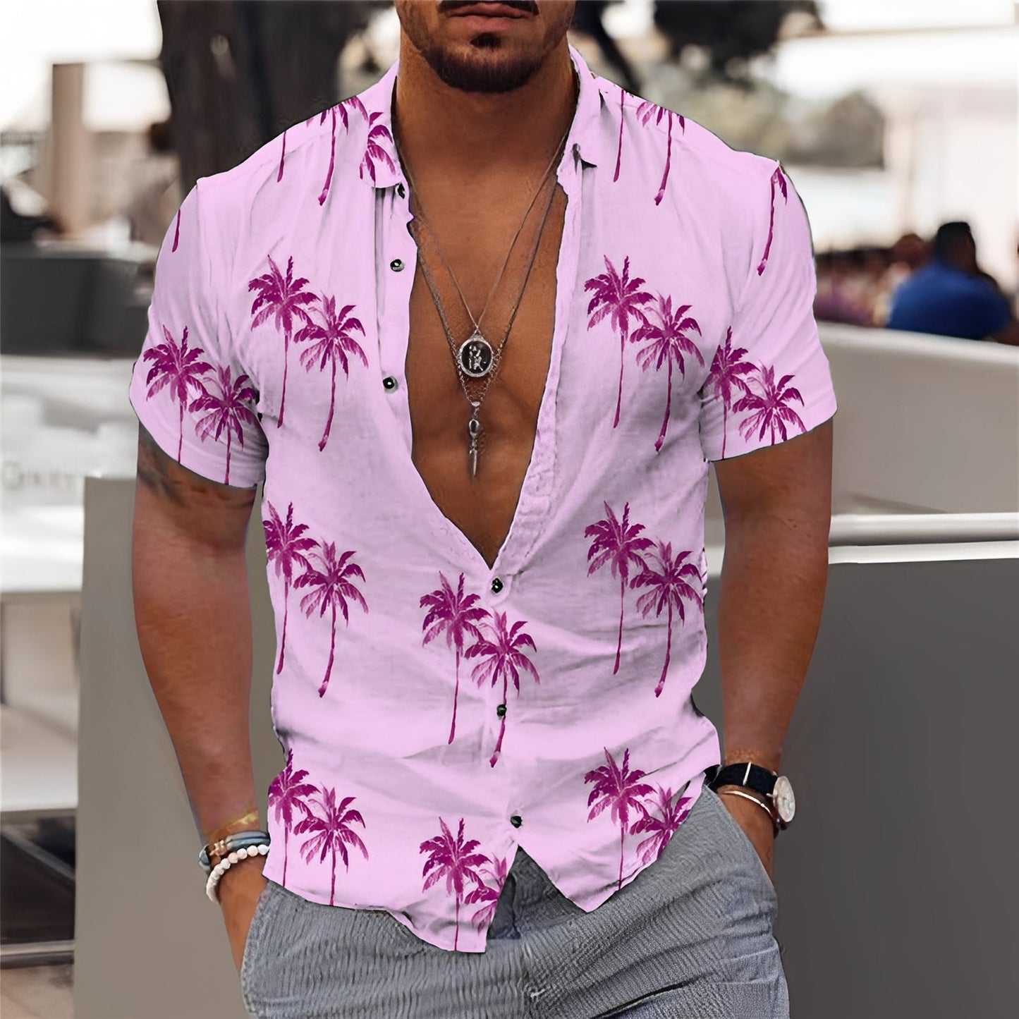 Hector - Trendiges Herrenhemd mit Palmenprint