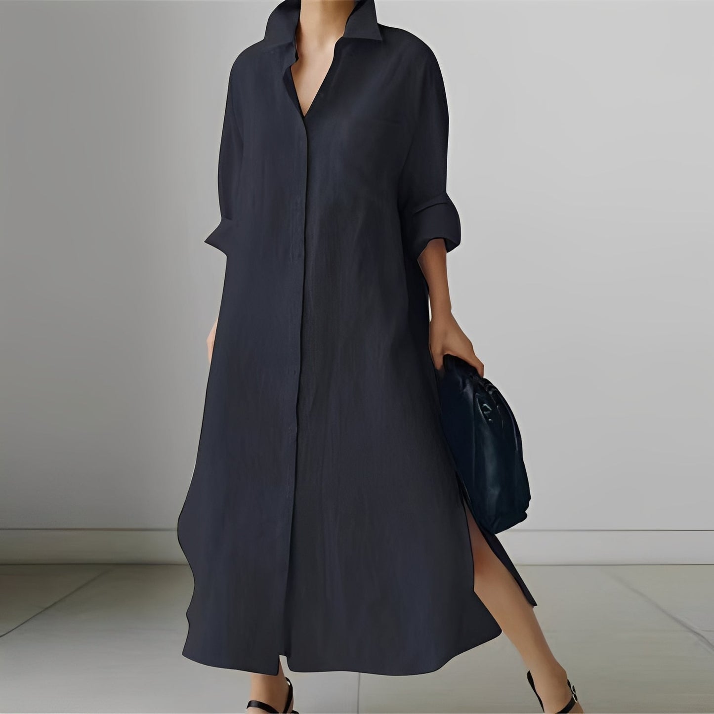 Nancy - Luftiges Midi-Kleid im Hemdblusenstil mit Schlitz für Damen