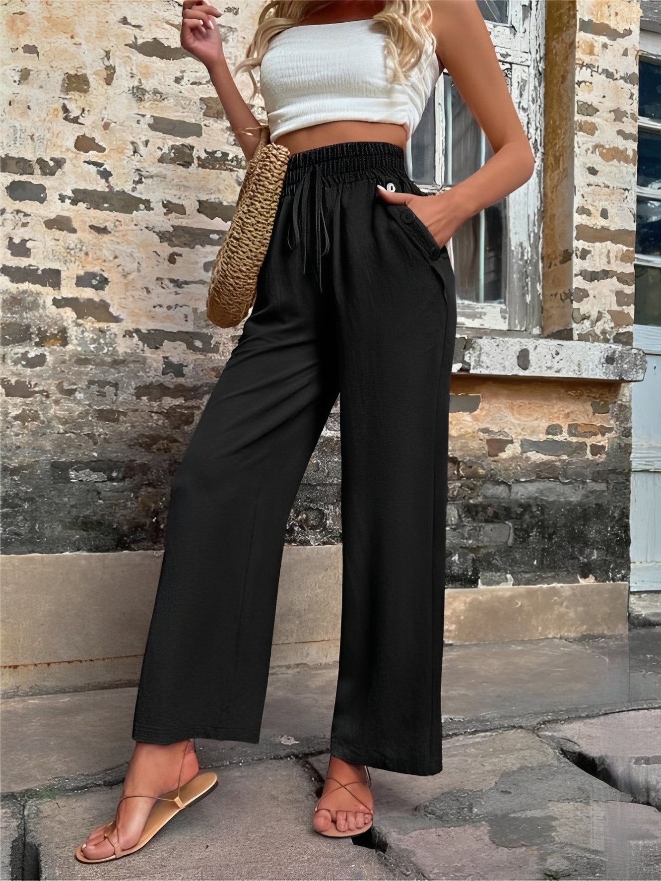Allie - Trendige Damenhose mit weitem Schnitt und hohem Bund
