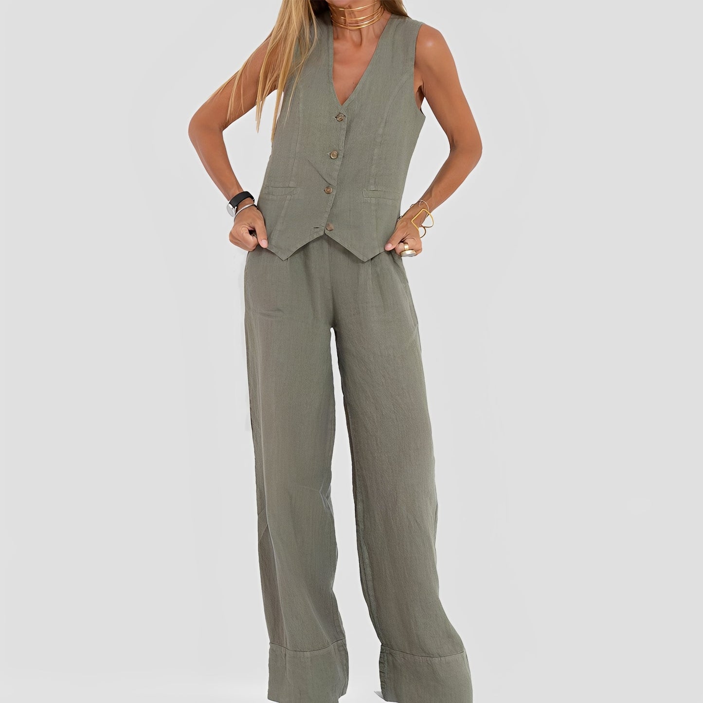 Joan - Komfortables ärmelloses Damen-Set mit weitem Bein