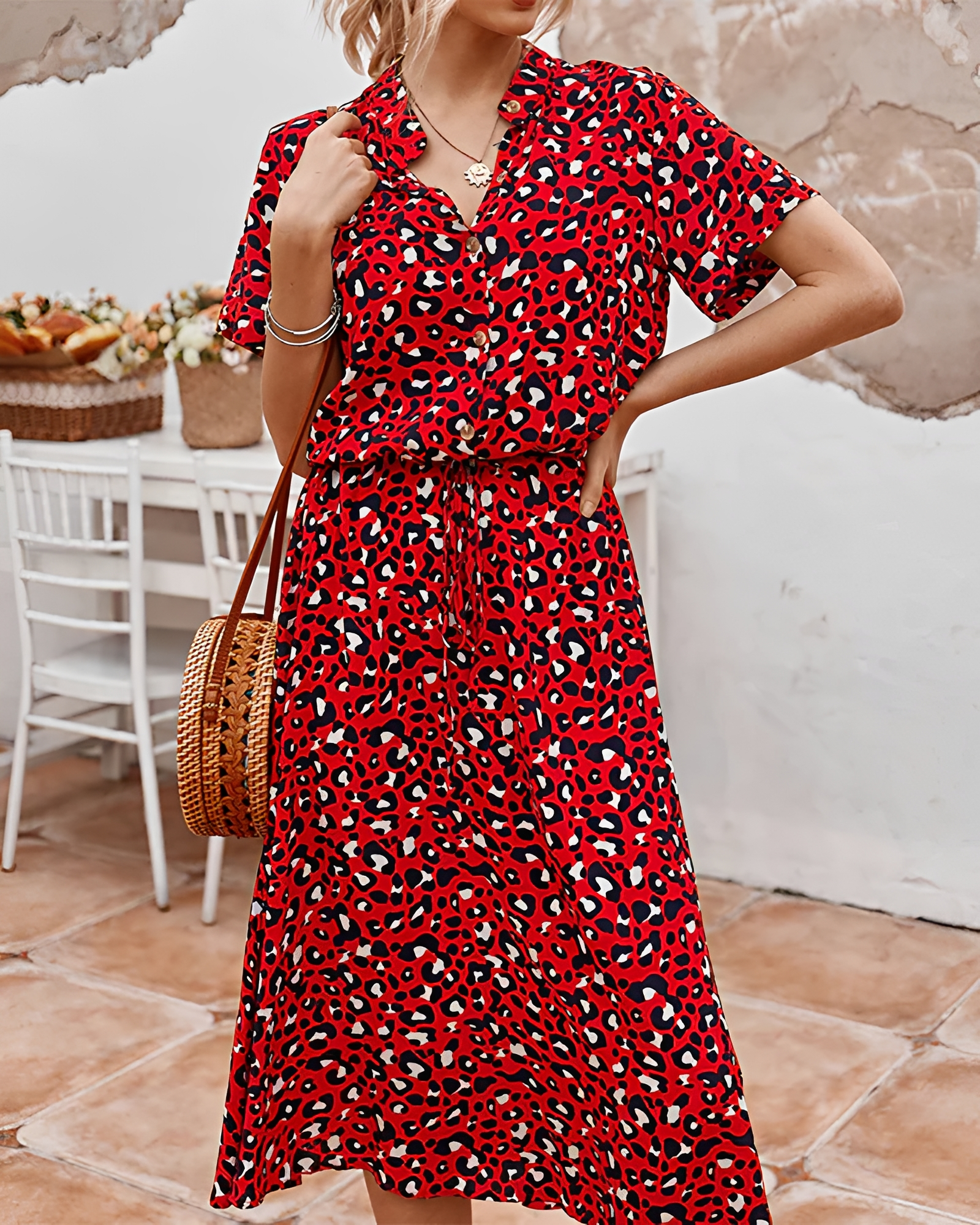 Shannon - Elegantes V-Ausschnitt-Midikleid