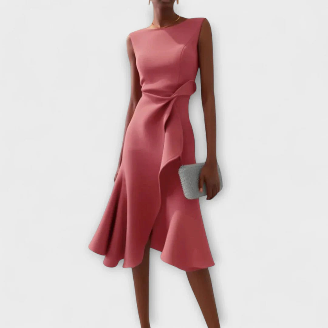 Sheila - Stilvolles Damen Midikleid mit Volantdetails