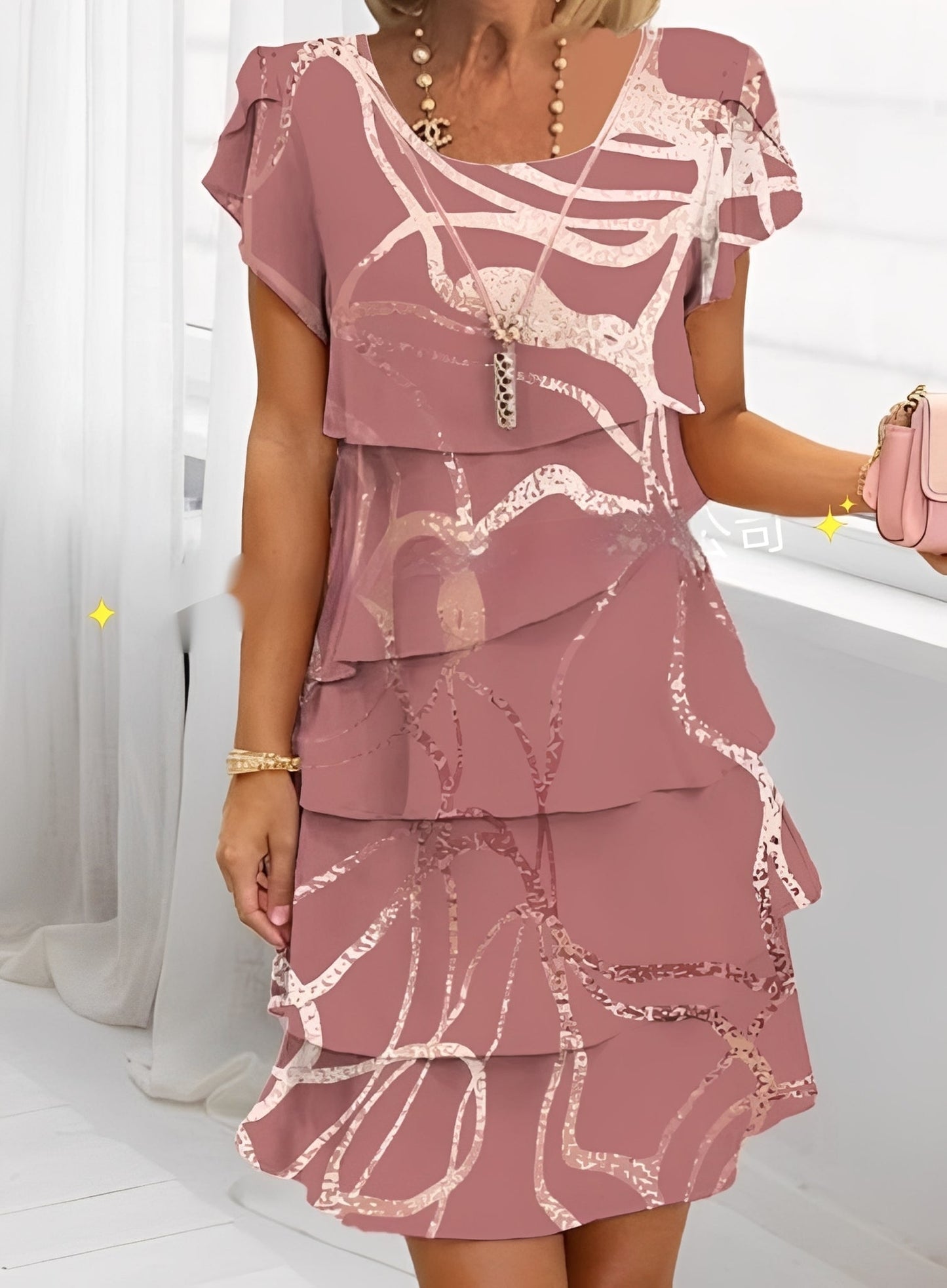 Caroline - Stilvolles Damen-Rüschenkleid mit kurzen Ärmeln