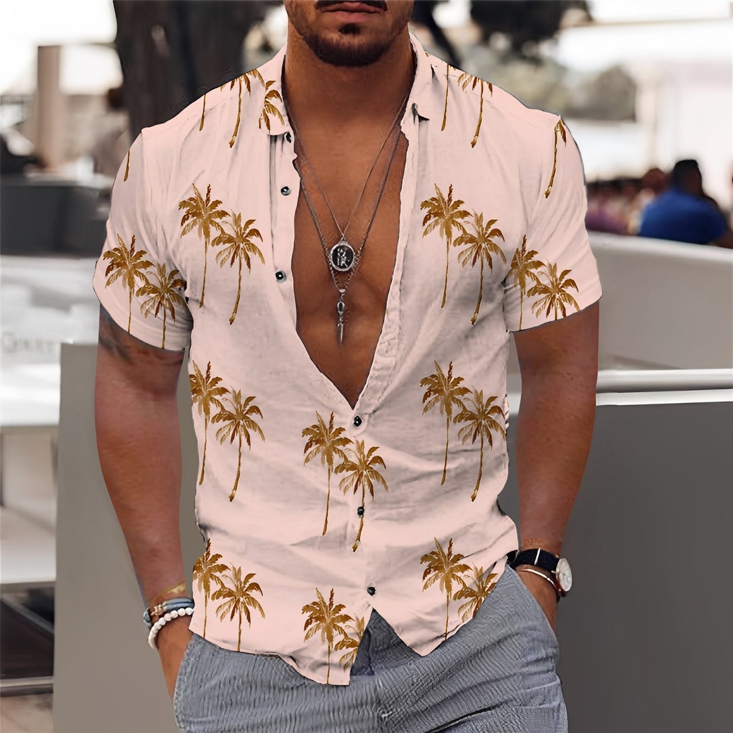 Hector - Trendiges Herrenhemd mit Palmenprint
