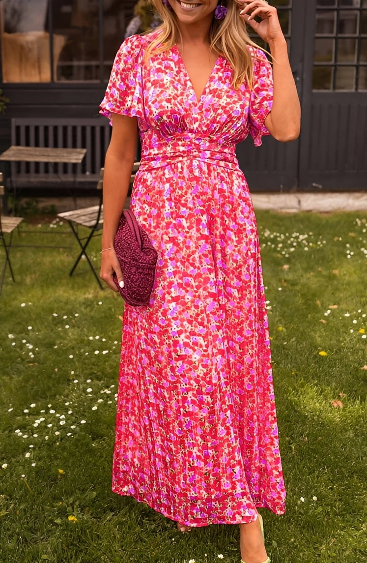 Rachel - Schickes langes Damenkleid mit V-Ausschnitt