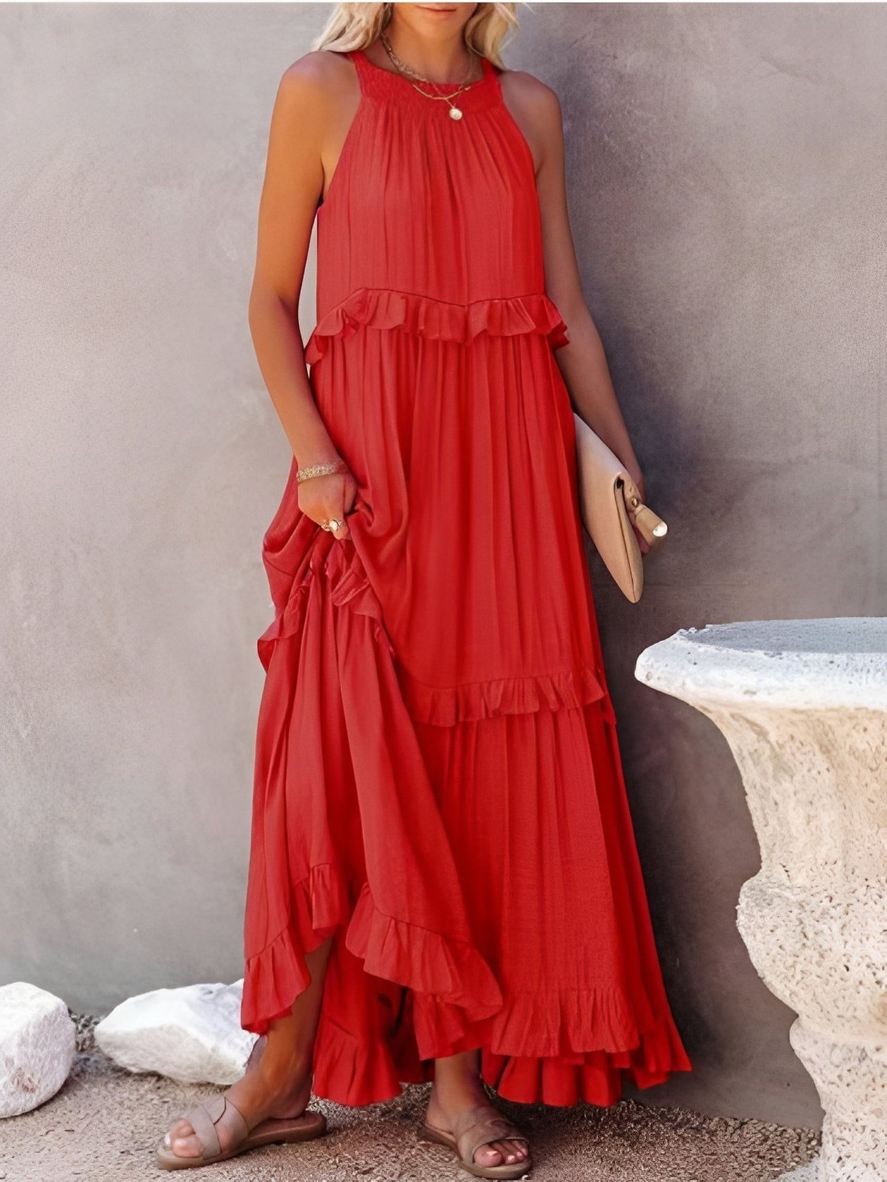 Zanna - Elegantes ärmelloses Damen-Faltenkleid