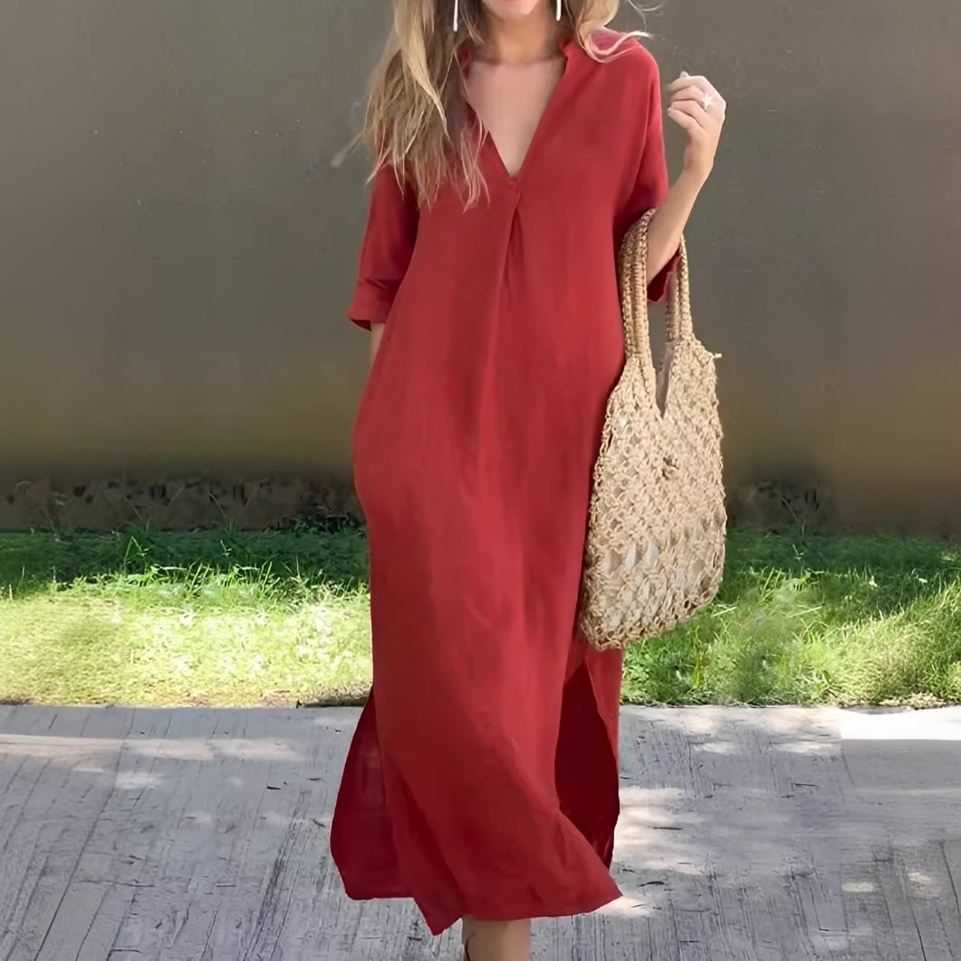 Lucie - Komfortables, locker geschnittenes Damenkleid mit V-Ausschnitt