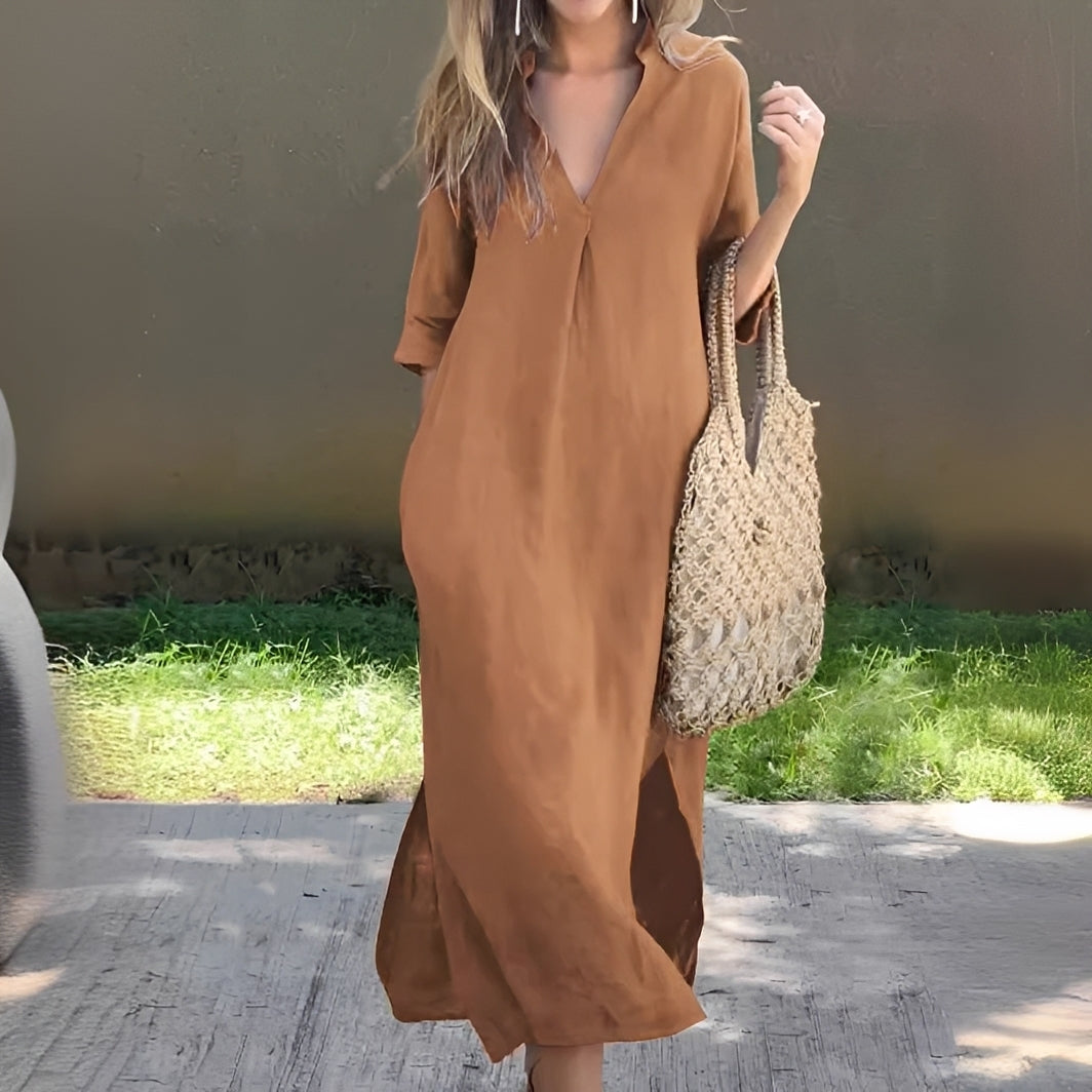 Lucie - Komfortables, locker geschnittenes Damenkleid mit V-Ausschnitt
