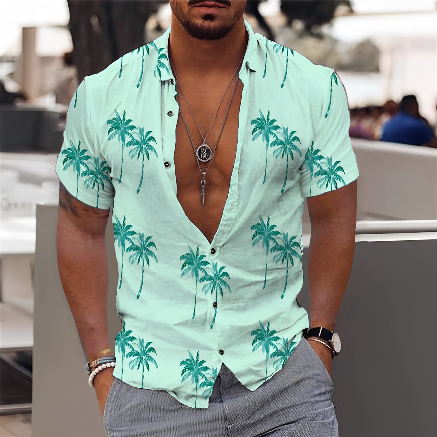 Hector - Trendiges Herrenhemd mit Palmenprint