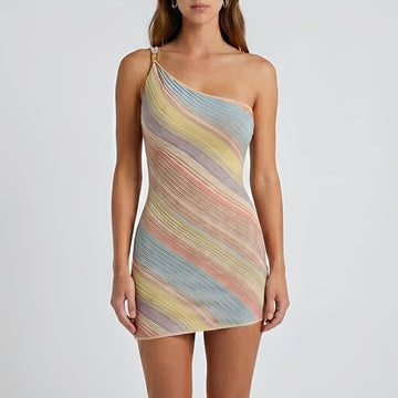 Kameron - Farbiges Minikleid mit Ein-Schulter-Träger