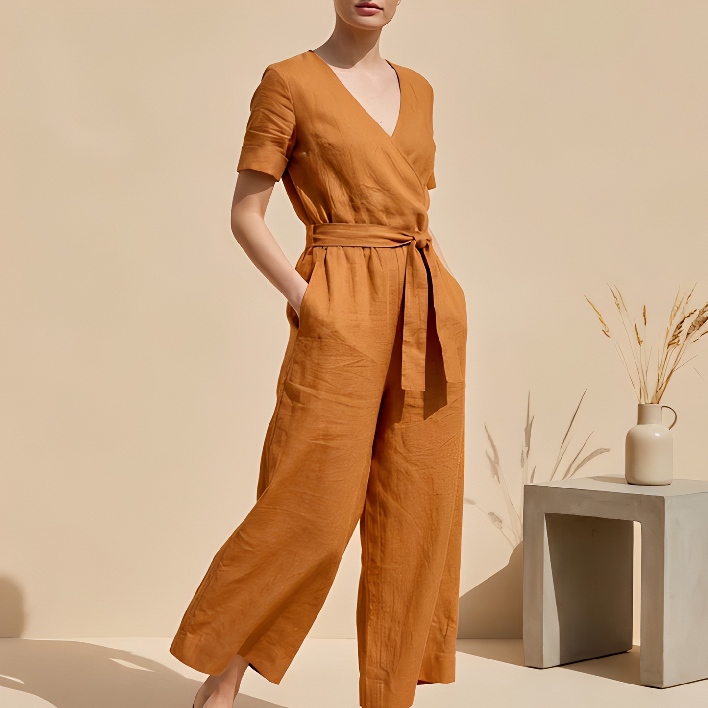 Charliya - Stilvoller Damen-Overall mit Frontbindung